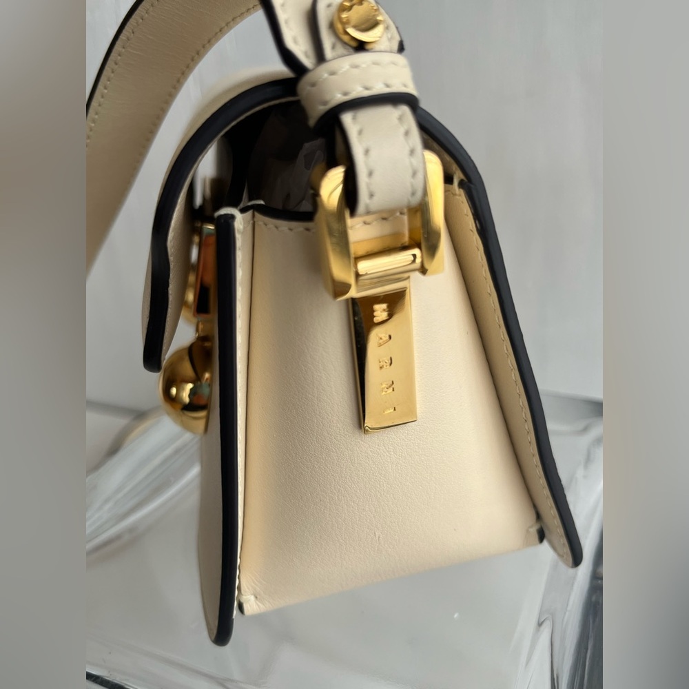 MARNI Mini Trunkaroo Leather Shoulder Bag- Off White - Picture 6 of 14